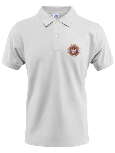 Koszulka POLO biała z haftowanym logo ZOSP
