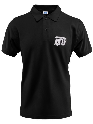 Koszulka POLO czarna z haftowanym białym logo MDP