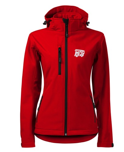 Softshell kurtka czerwona z haftowanym logo MDP damska