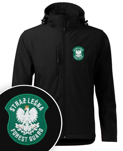 Softshell kurtka czarna z haftowanym logo FOREST GUARD męska